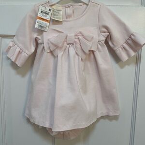 First Impressions NWT Blush Pink Baby Ruffle Dress with bow and bloomers